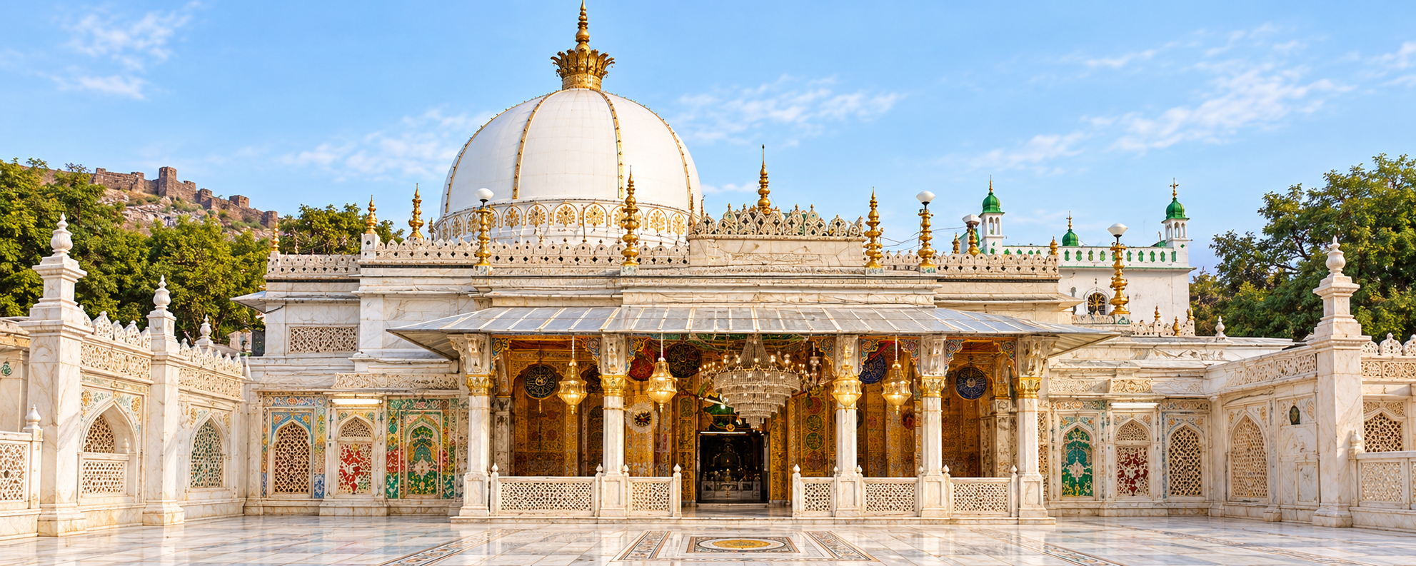 AI-enhanced entrance visualization of Ajmer Sharif with an empty courtyard